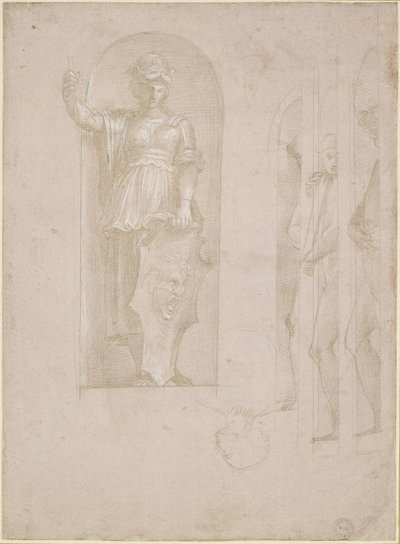 Studies for a Figure of Minerva and Other Statues (Study for the School of Athens) by Raffaello Sanzio Raphael